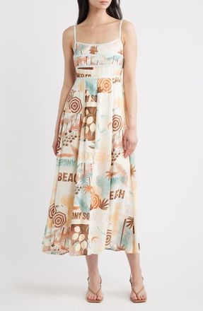 Blu Pepper Mixed Print Midi Dress in Natural Multi at Nordstrom, Size Medium