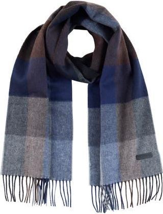 Bruno Magli Buffalo Plaid Double Face Silk & Cashmere Blend Scarf in Navy at Nordstrom Rack