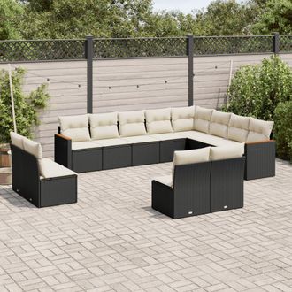 vidaXL Set De Sof&aacute;s De Jard&iacute;n 12 Piezas Cojines Rat&aacute;n Sint&eacute;tico Negro Vidaxl