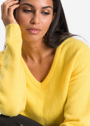 Bonprix Strickpullover BONPRIX Oversize-Strick-Pullover, Damen, Gr. 36/38 (S), gelb (maisgelb), Obermaterial: 75% Polyacryl, 22% Polyester, 3% Elasthan, overs
