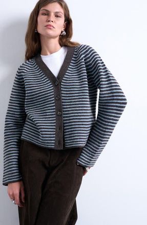 Topshop Stripe Cardigan in Medium Blue at Nordstrom, Size Small