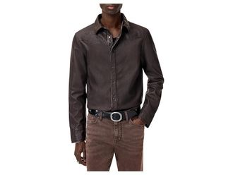 John Varvatos Samuel Shirt Jacket L1634F25 Mens Jacket Earth Brown : 52, Leather
