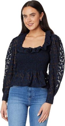 En Saison Bowie Organza Top Womens Clothing Navy : MD, Polyester/Rayon