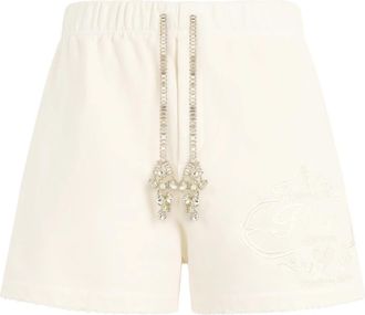 Philipp Plein Washed Fleece Shorts Tennis Club Crystals - Dames - Korte Broeken - Beige - M - Korte Broeken