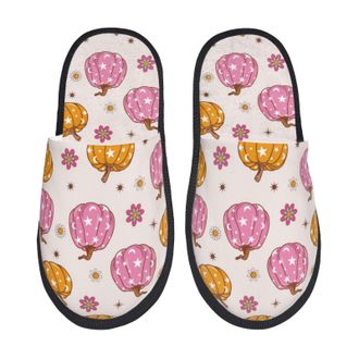 Generic Hotel Slippers Retro Fall 70S Groovy Pumpkin Cozy Plush Slippers Soft Anti-Slide Slipper For Indoor Men Ladies M