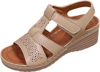 Generic RLEHJN Womens Walking Hiking Sandals Comfortable Outdoor Sports Sandals Open Toe Soft Sole Strappy Wedge Sandal Faux Leather Summer Shoes Lightweight 