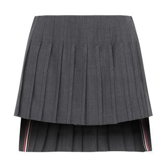 Thom Browne Rokken, Dames, Grijs, M, Katoen, High Twist Wool Low Rise Pleated Mini Skirt