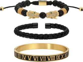 Eye Candy Los Angeles Mens Set of 3 Mario Panther Head Bracelets in Gold at Nordstrom Rack