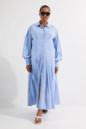 Karen Millen Womens Archive Collection - Plus Size Cotton Poplin Balloon Sleeve Corset Woven Maxi Dress - Blue - Size 18 UK