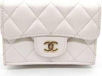 Chanel White Grained Calfskin Wallet (Tri-Fold) (Pre-Owned)