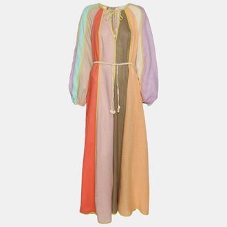 Zimmermann Multicolor Paneled Linen Belted Lola Maxi Dress
