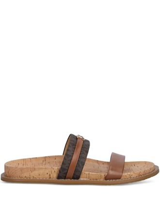 Michael Michael Kors logo-plaque sandals - women - Polyurethane/Cork/Calf Leather/Rubber - 7 - Brown