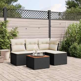 vidaXL Set De Muebles De Jard&iacute;n 5 Pzas Y Cojines Rat&aacute;n Sint&eacute;tico Negro Vidaxl