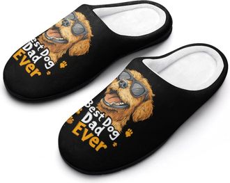 Generic Best Dog Dad Ever Funny Mens Slippers Cotton Warm House Shoes Memory Foam Sandals Print Size 7-14