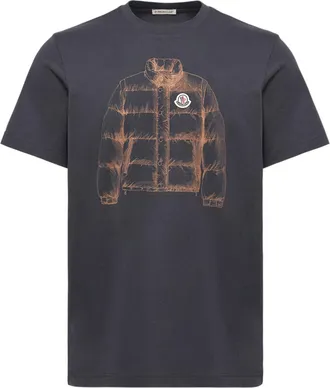 Moncler Moncler Down Jacket Print Cotton T-shirt, Men, Blue, Size: Xxl