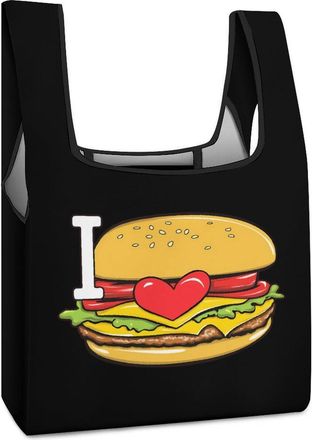 Generic I Love Burger Hamburger Shopping Bag Reusable Grocery Tote Bag Foldable Handbag for Travel Picnic