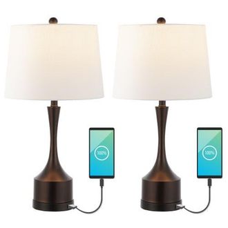 Jonathan Y Designs Cooper 26 Classic French Country Iron LED Table Lamp with USB Charging Port in Oil Rubbed Bronze at Nordstrom
