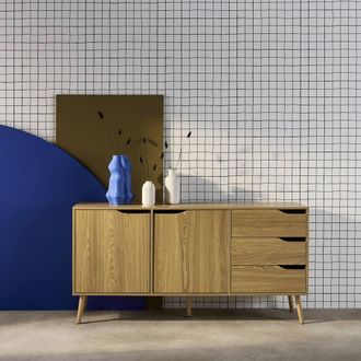 Sweeek 160cm Walnut Wood-effect Sideboard in Grey