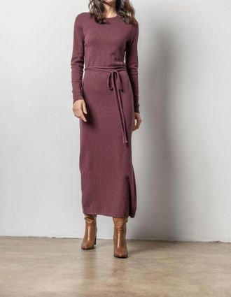 Lilla P Belted Maxi Column Dress In Wine