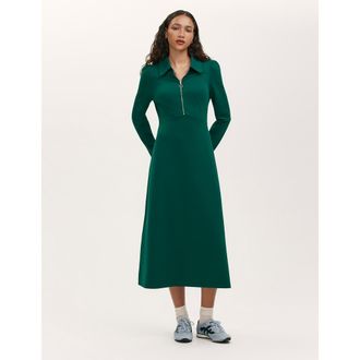 Finery Elvira Ponte Jersey Zip Front Midi Dress in Bottle Green at Nordstrom, Size 16P