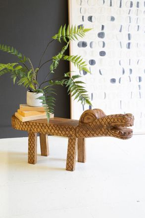 Kalalou Carved Teak Wood Crocodile Bench