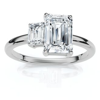 Pompeii3 1 1/4Ct Emerald Cut Toi et Moi Diamond Ring 14k Gold or Pt Lab Grown