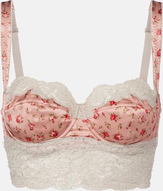 Dolce & Gabbana Floral lace-trimmed silk and cotton bra