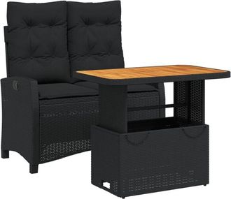 vidaXL Set Comedor De Jard&iacute;n 2 Pzas Con Cojines Rat&aacute;n Sint&eacute;tico Negro Vidaxl