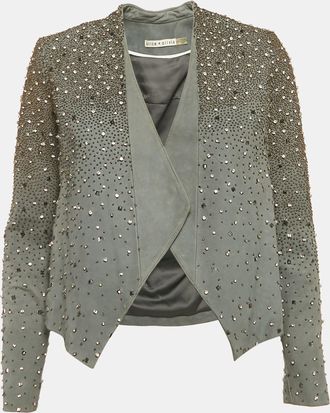 Alice & Olivia Alice + Olivia Grey Embellished Leather Jacket XS