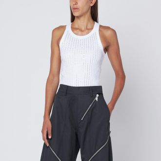 The Attico White tank top with rhinestones