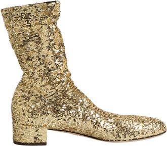 Dolce & Gabbana Gold Sequined Short Boots Stretch Womens Shoes