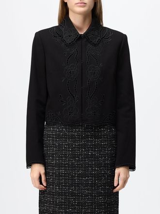 Twinset Single-Breasted Cropped Jacket in Viscose Blend with Embroidered Details
