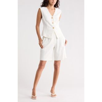 Leith Brooklyn Pleat Front Bermuda Shorts in Ivory at Nordstrom Rack, Size 12