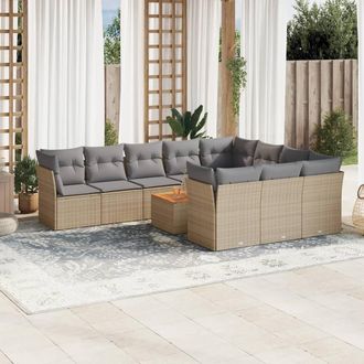 vidaXL Juego De Sof&aacute;s Jard&iacute;n Con Cojines Beige Mezcla 11 Pzas Rat&aacute;n Pe Vidaxl