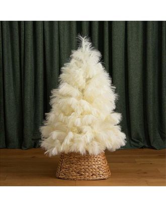 Nearly Natural 4Ft Artificial Off-White Pampas Grass Christmas Tree