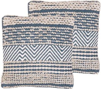Beliani 2 Boho Cushions Cotton Geometric Pattern 45 x 45 cm Beige and Blue Dewberry