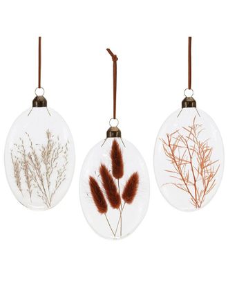 Melrose International Set Of 12 Burgandy Dried Floral Glass Ornament