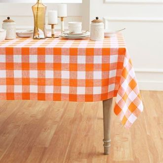 Solino Home Linen Tablecloth for Dining Table, Holiday and Everyday Dining Table Decor - Buffalo Check in Pumpkin And White at Nordstrom, Size X-Small