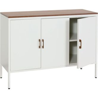 Hhg Credenza armadietto con 3 sportelli 930 metallo mdf 90x120x40cm bianco