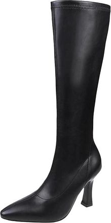 Generic Womens Genuine Leather Knight Boots Thick Heel Slip On Long Shoes