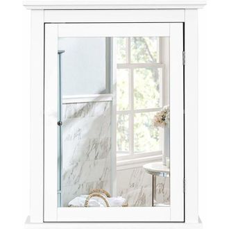 Costway Armadietto Armadio a Specchio da Bagno, Arredo Specchio a Parete Mobiletto da Muro in Legno, Ripiani Regolabili Bianco, 56x14x69cm