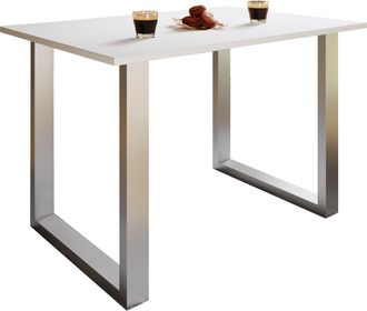 ebuy24 Mesa De Madera Vcm Al. 76 X An. 110 X P. 80 Cm Marco De Pie S&oacute;lido Y De Alta Calidad Pies De Hierro Mesa De Cocina - Xona U (plata / Blanco)