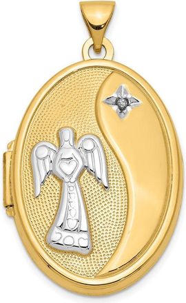 Diamond2Deal 14k Yellow Gold Diamond Guardian Angel with Poem on Reverse Oval Family Locket