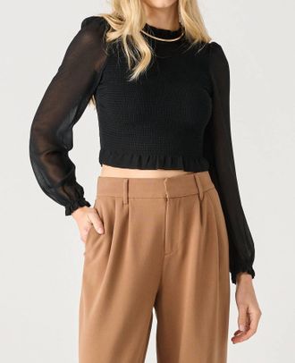 Dex Clothing Long Sleeve Smocked Woven Top In Black