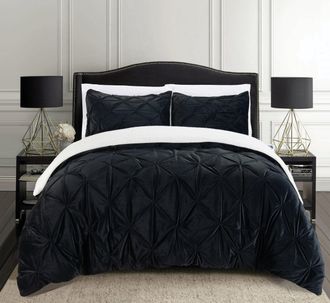 Elegant Comfort 3-Piece Pinch Pleated Micro-Suede Reversible Sherpa - Comforter Set