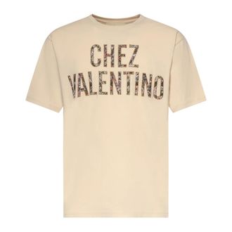 Valentino Garavani T-Shirts, female, Beige, Size: XS Embroidered Cotton T-Shirt
