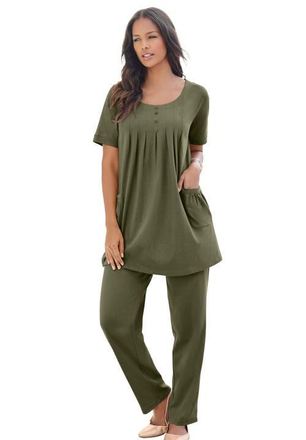 Roaman's Plus Size Two Pocket Soft Knit Swing Tunic in Dark Olive Green at Nordstrom, Size Large