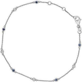 House of Brilliance 14K White Gold Blue Sapphire and White Diamond Bezel Station Chain Bracelet at Nordstrom