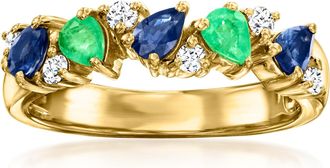 Ross-Simons Sapphire and. Emerald Ring With. White Topaz in 18kt Gold Over Sterling