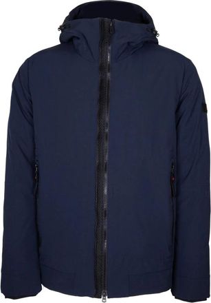 Peuterey Blauwe jas met capuchon en winddichte manchetten - Heren - Zomerjassen - Blauw - M - Polyester - Jassen